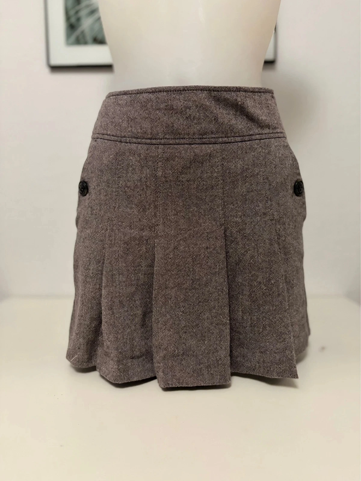 ☀️ Jupe courte Esprit taupe chiné en laine & viscose – Taille 34 (XS) – photo 2